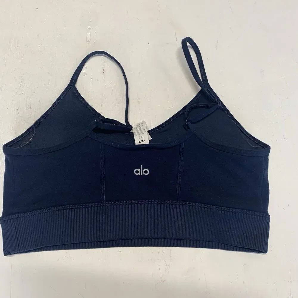Alo Yoga Head Start Bra With Ribbed Textured Finish Blue Size L With Pads